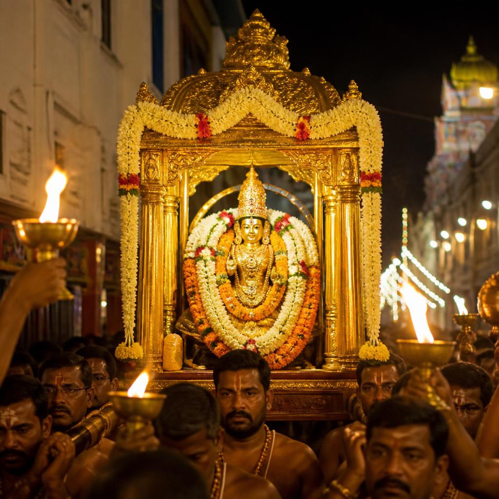 Utsava murti of the Devi carried in procession