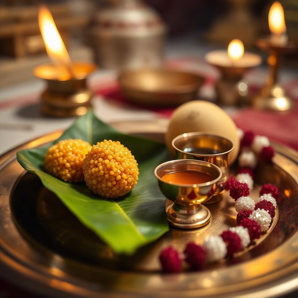 Temple prasadam on a brass plate
